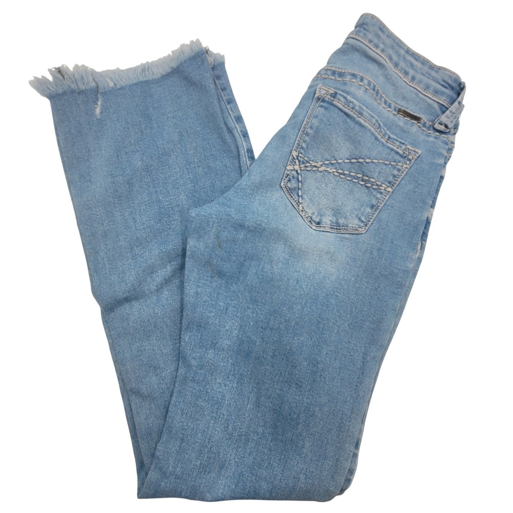 KanCan Women Light Wash Straight Leg Frayed Hem Jeans Boho Festival Y2K Sz 28/7
